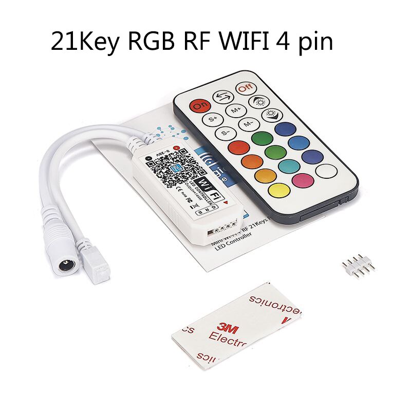 Controlador LED RGB mágico para hogar, con WIFI y Bluetooth, regulador RGBW DC5V 12V 24V IR RF, controlador LED para 3528 5050 WS2811 WS2812B Pixel tira LED: 21key RF RGB Wifi