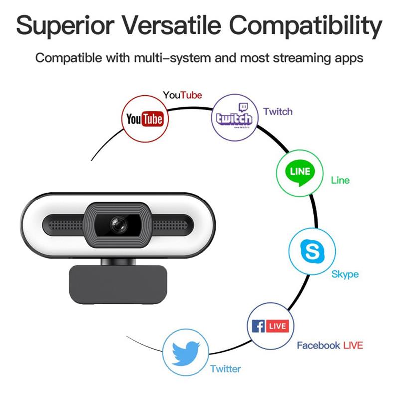 USB Webcam with Fill Light 720P/1080P/2K HD PC Computer Camera With Microphone For Meeting Office Household Video Recording