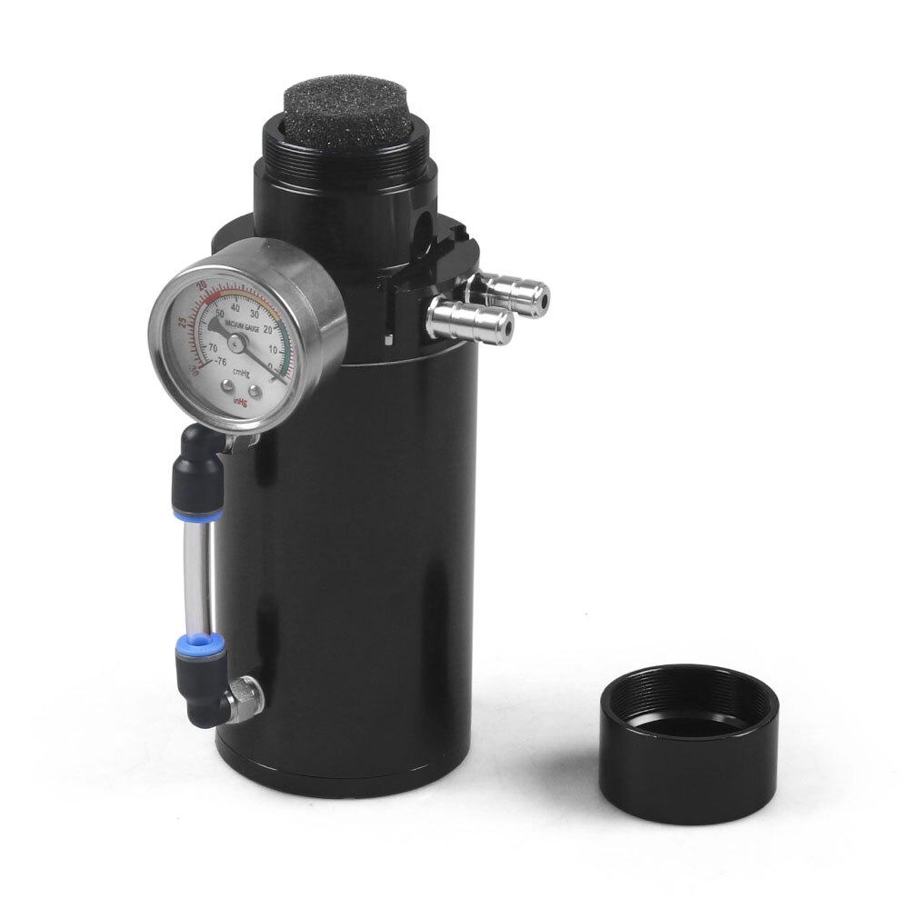 Aluminum Engine Oil Catch Reservoir Breather Tank Can+Vacuum Pressure Gauge Oil Catch Tank Oil Catch Can BX100770: black
