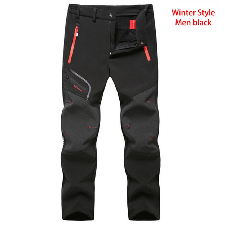 LUTU warm Autumn Winter Softshell Hiking Pants Men Waterproof Outdoor Trousers Sports Camping Trekking cycling ski fleece Pants: men black / Asian Size L