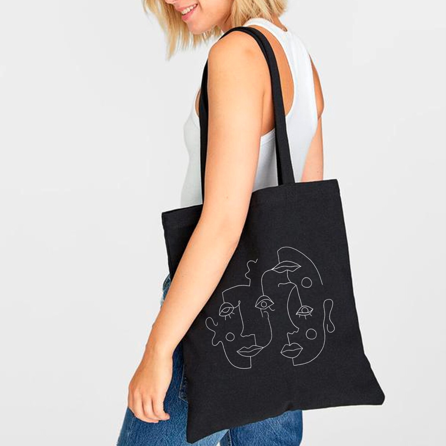Women Canvas Bags Aesthetic Art Printing Tote Shopping Bags Casual Cloth Shoulder Bag for Girls Korean Ladies Shopper Bags
