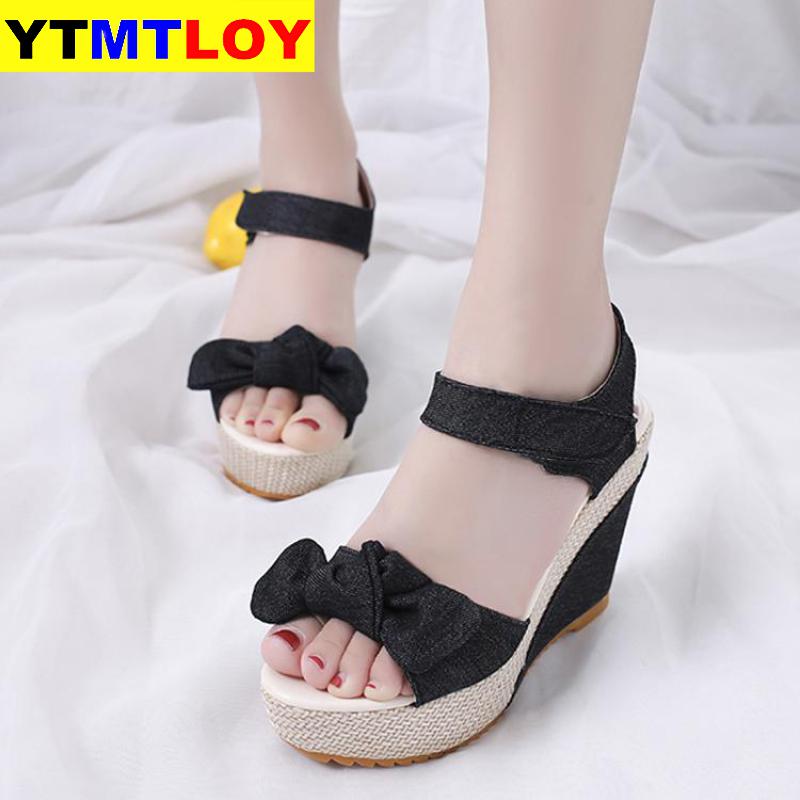Vrouwen Schoenen Platform Sandalen Peep Toe Wiggen Enkel Gespen Sandalia Espadrilles Vrouwelijke Casual Leisure Enkelband Hoge Hakken