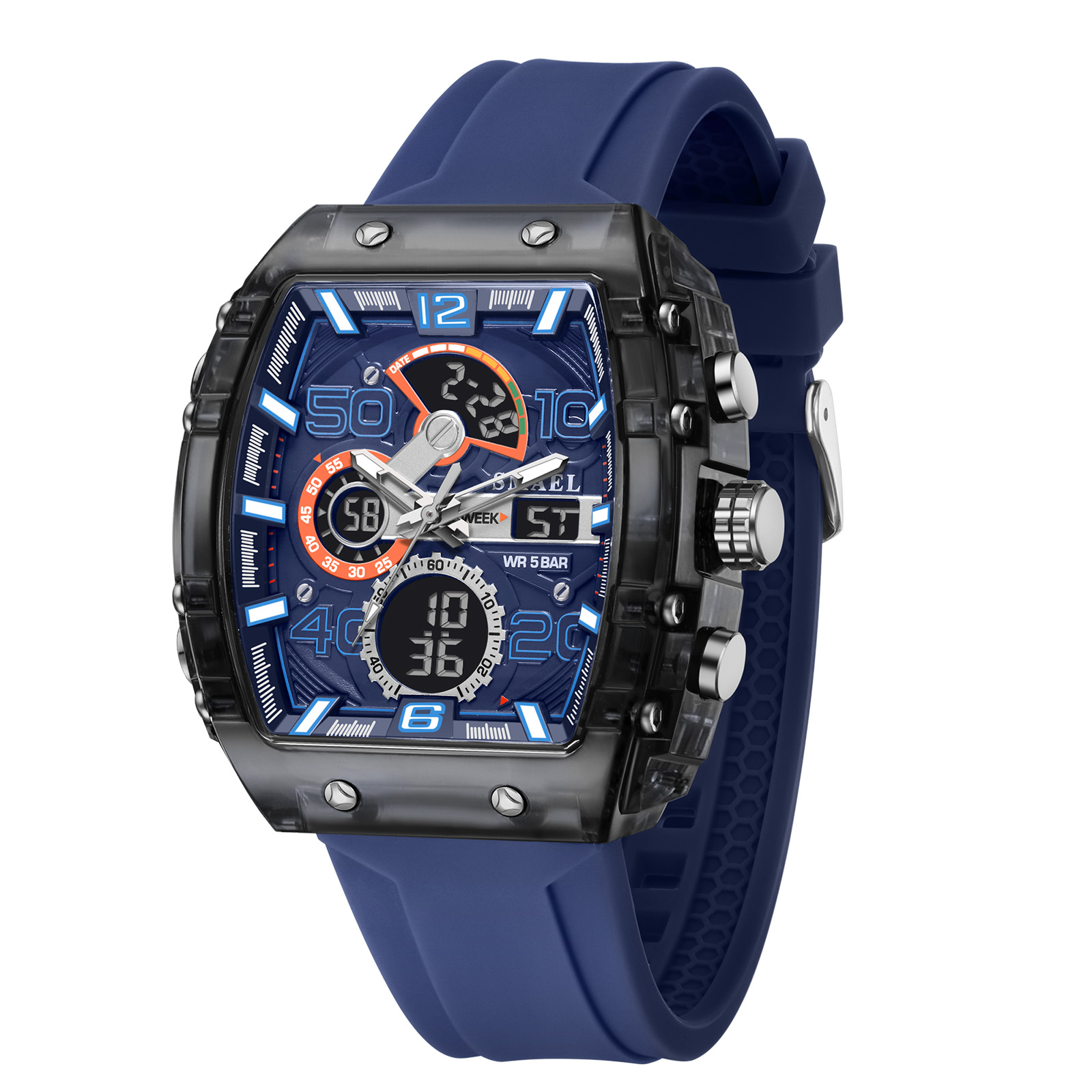 SMAEL 8109 Neue elektronische uhr quadrat Dual Anzeige wasserdicht leuchtende Multi-farbe Für Männer: Blau