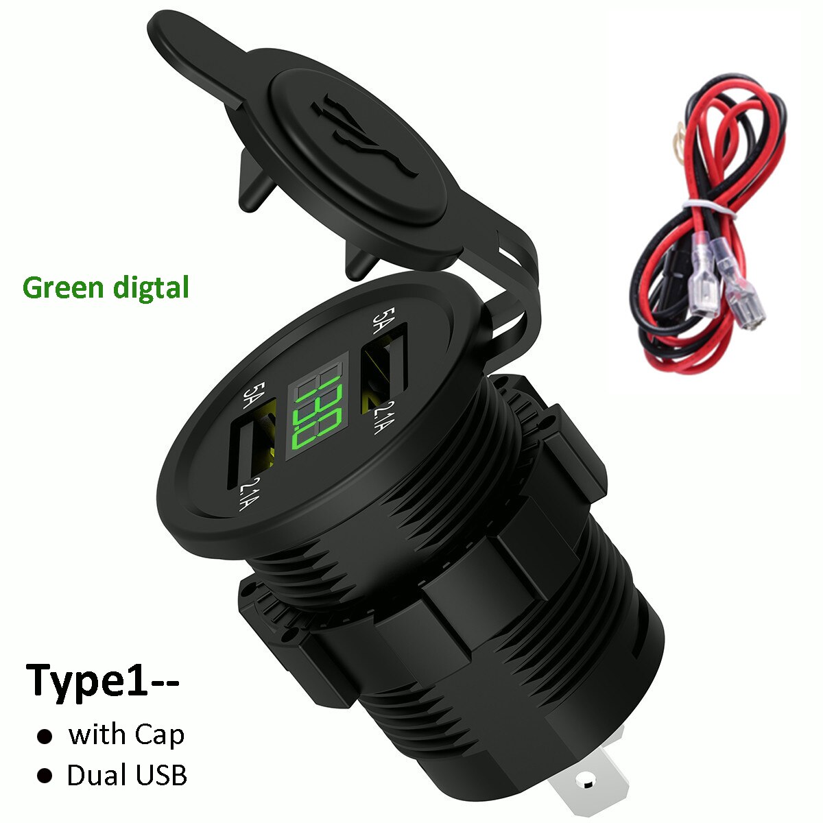 Prise allume-cigare de voiture, chargeur double USB pour téléphone portable, adaptateur universel avec couvercle: Type 1 --Green