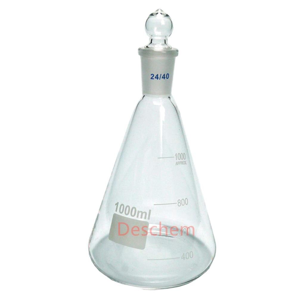 Deschem Glass Erlenmeyer Flask,Lab Conical Bottle with 24/40 Ground Joint Stopper