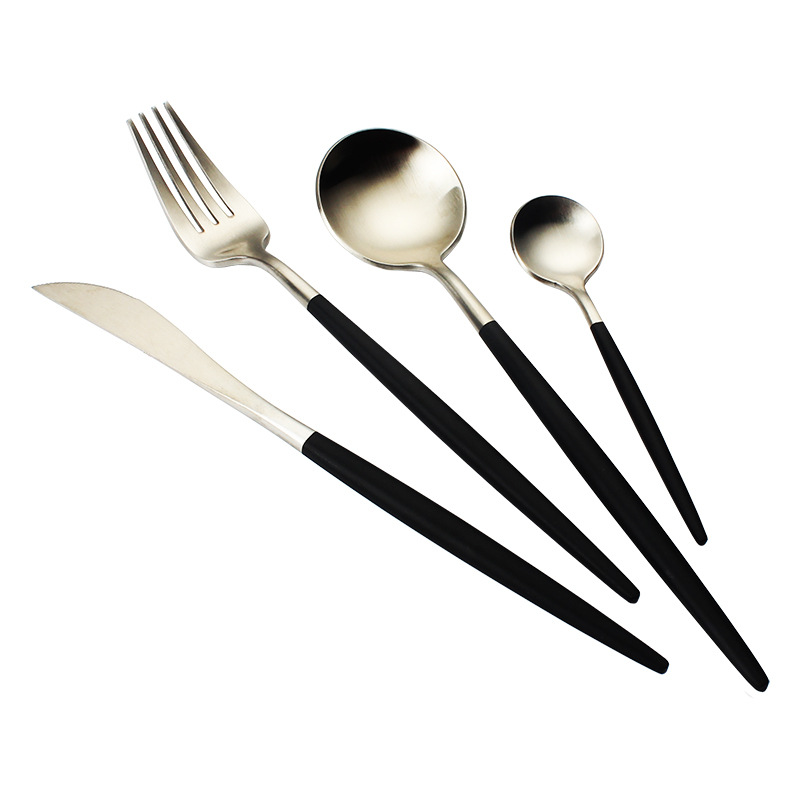 Couverts de Style portugais vaisselle occidentale 304 acier inoxydable dîner fourchette cuillère boeuf couteau café cuillère: Black 4pcs Set