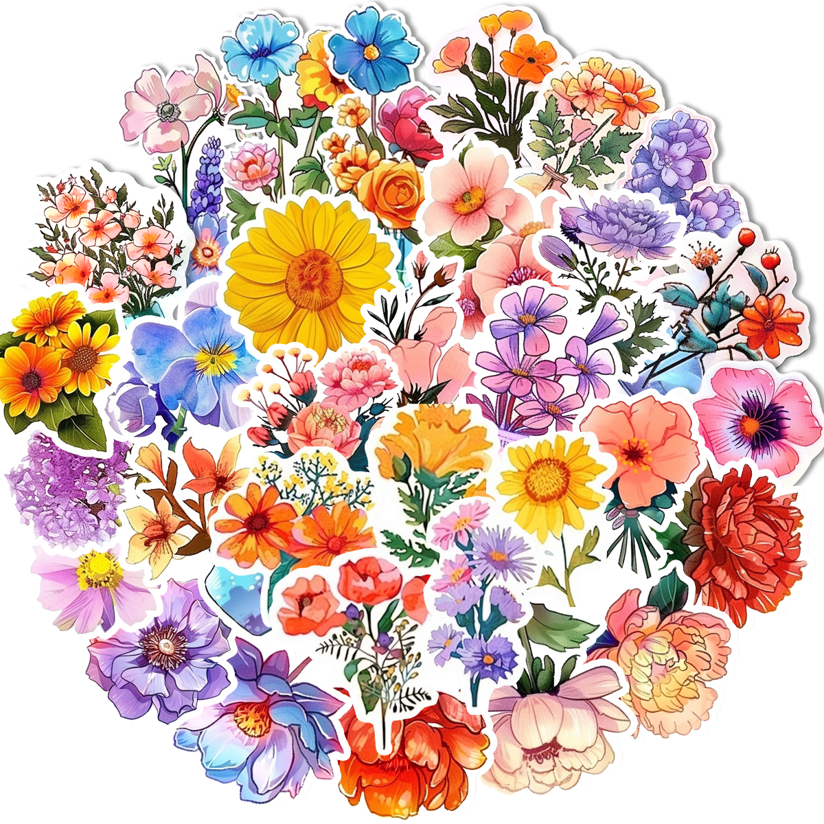 Sticker Mix Bunch 50 pcs Flower Mix and Match Stickers Cartoon Plant... – Grandado