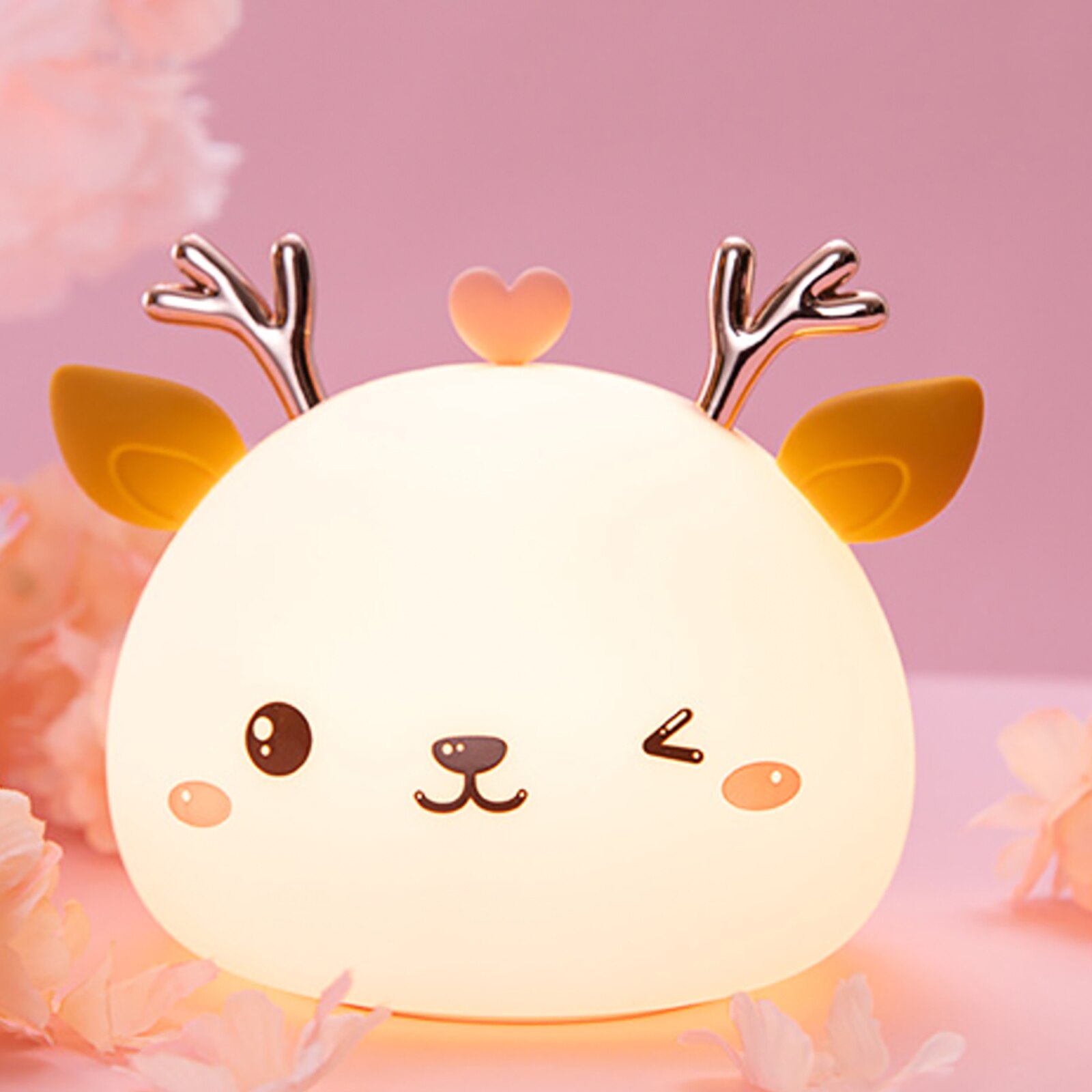 Silikon Touch Sensor 7 Farben Deer Nacht Lampe Nette LED Nachtlicht Kinder Baby Schlafzimmer Desktop Decor Ornamente Batterie USB ladung