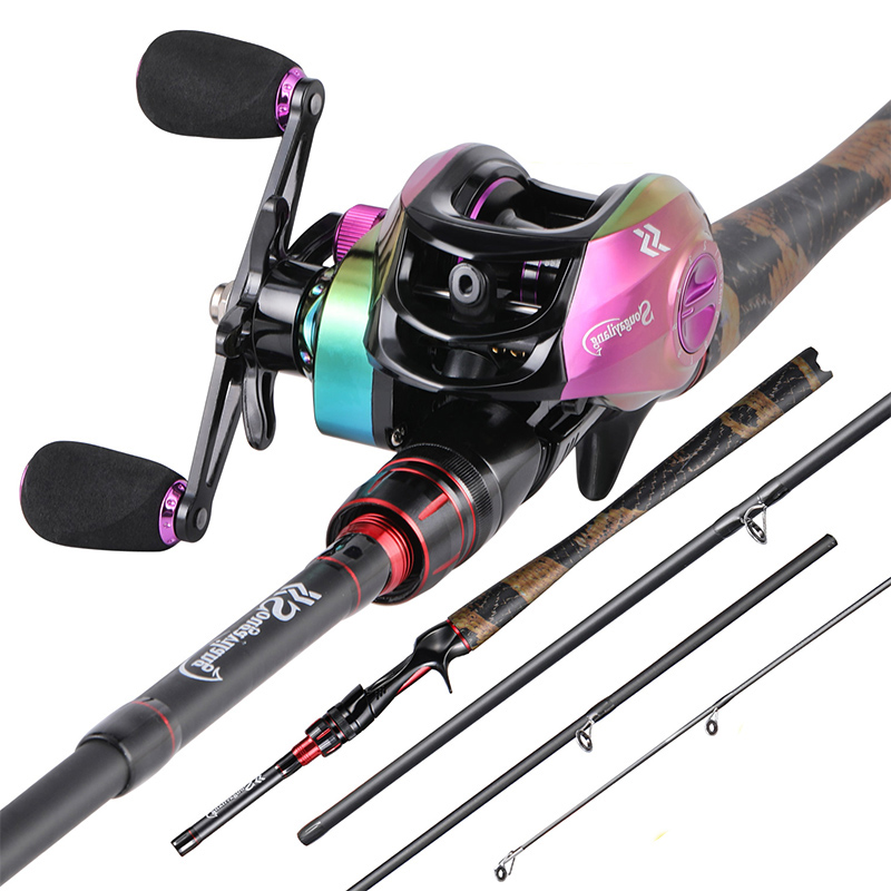 Sougayilang 1.98M Hengel Combo Carbon Fiber Casting Staaf 19 + 1BB High Speed Baitcasting Vissen Reel Voor Lake en Zee