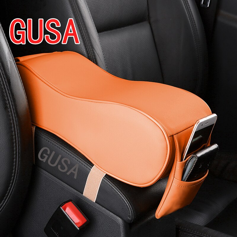 Læderbil central armlæn pad sort auto midterkonsol armlæn sædeboksmåtte pude pudebetræk køretøj beskyttende styling: Stigning-orange