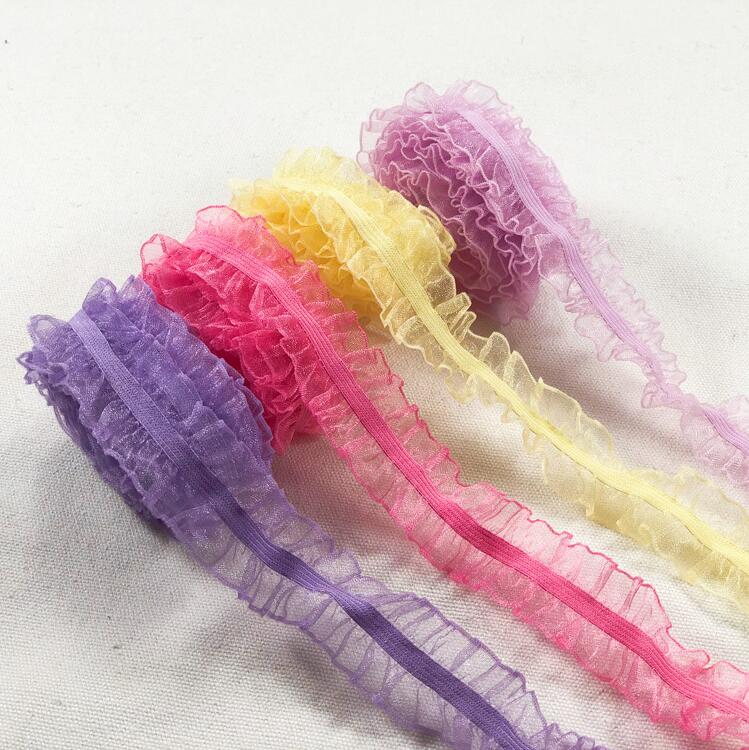 5 Yards Blauw Roze Diy Bilaterale Elastische Kant Trim Kledingstuk Stretch Ruffle Kant Stof Lint Kant Accessoires 2.5 Cm breedte