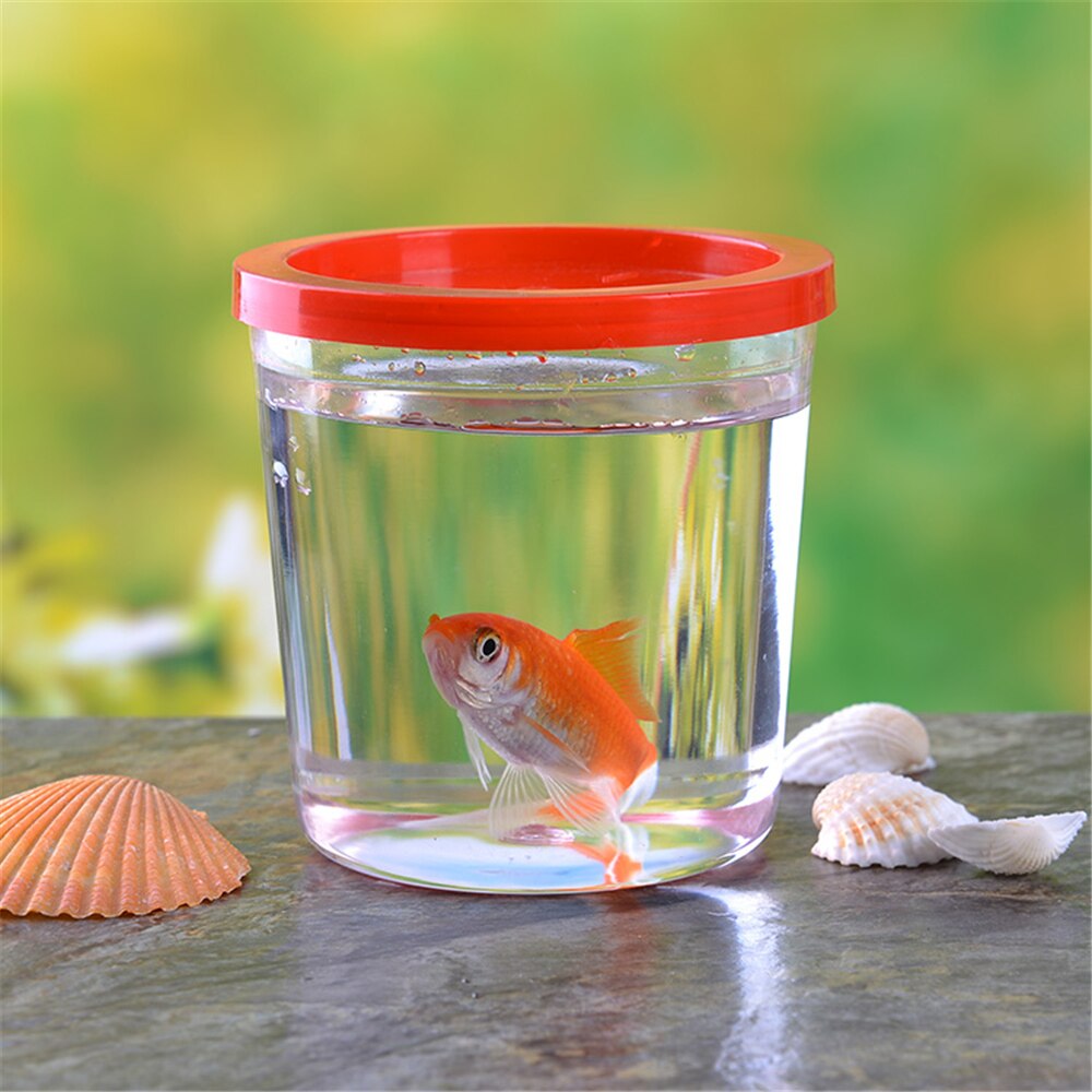 Plastic Mini Aquarium Transparante Cup Met Deksel Voor Betta Kwallen Container Willekeurige Kleur Draagbare