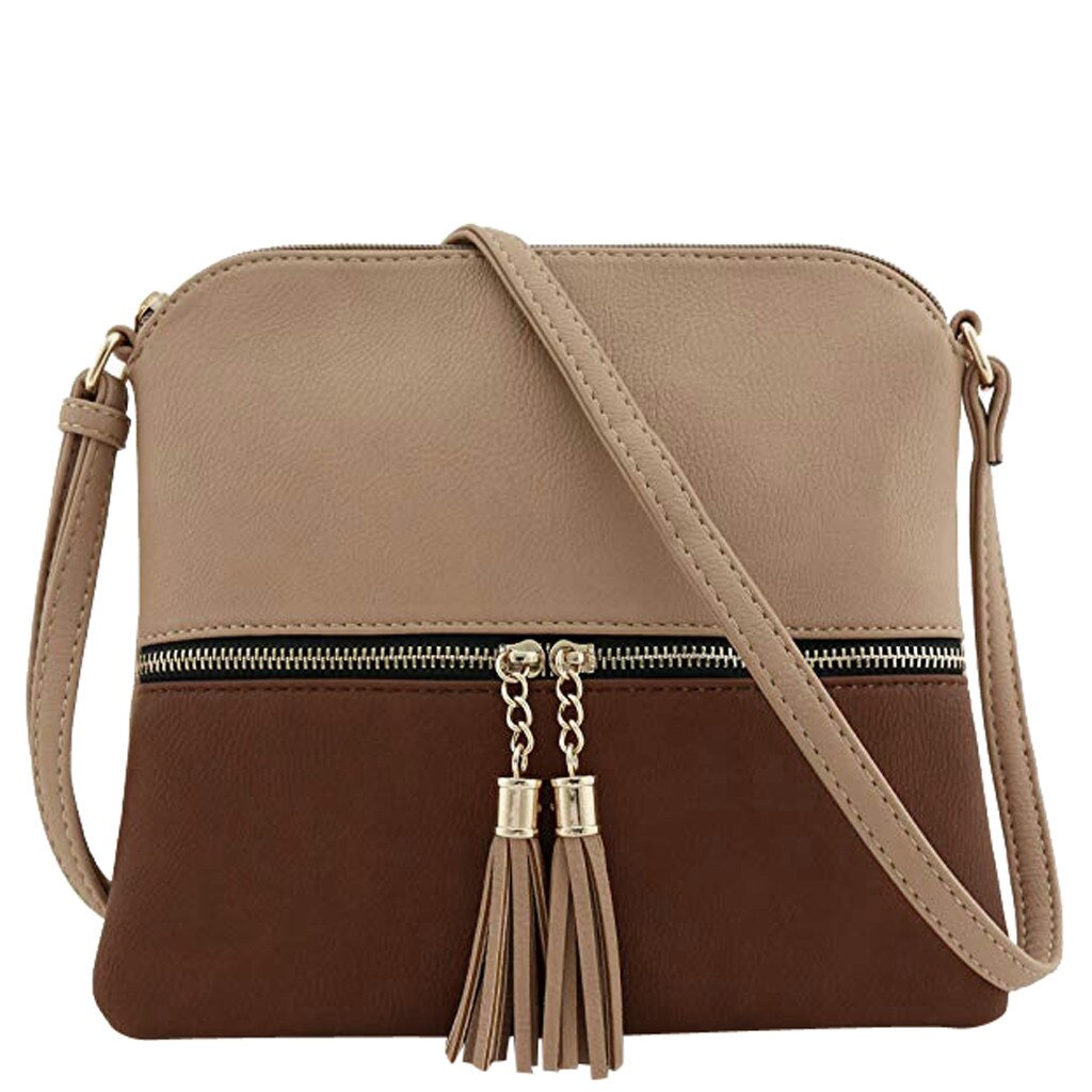 Women Leather Crossbody Bag Casual Handbag Female Tassel Shoulder Bags Ladies Zipper Flap Messenger Bag Phone Purse Torebka: L