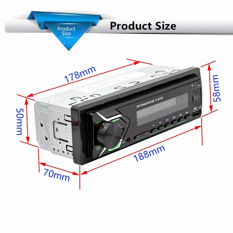 Car Stereo Mp3 Player Bluetooth Aux Usb Tf Fm Radio o In-Dash Handsfree Mic