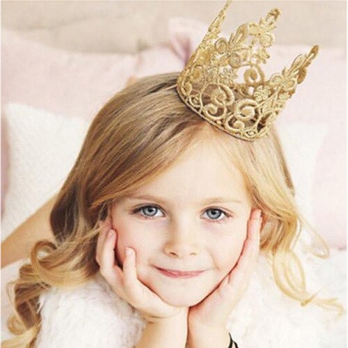 2020New Children's Hair Ornaments Golden Crown Hair Hoop Girl Full Moon Photo Props Parent-child Wedding Birthday Hair Clip: Red