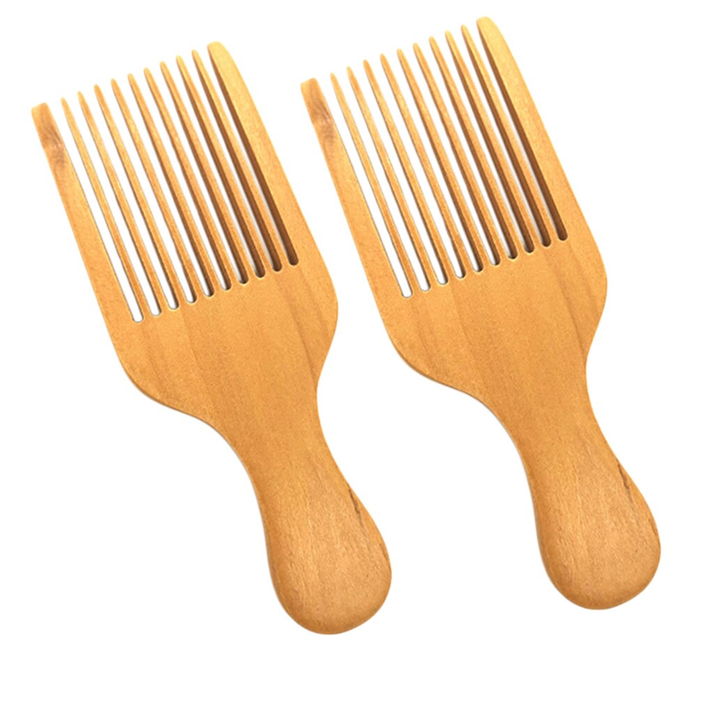 Paquet de 2 peigne à cheveux/barbe-peigne de Massage du cuir chevelu en bois de couleur marron naturel avec poignée Portable (dent large)