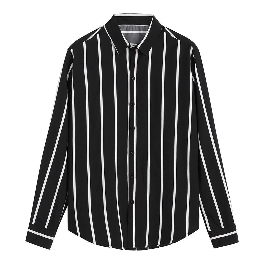 T Herfst Wit Gestreept Shirt Heren Lange Mouwen Casual Harajuku Shirts Man Dunne Gedeelte Slim Fit Shirt Homme koszula: Black / XXXL