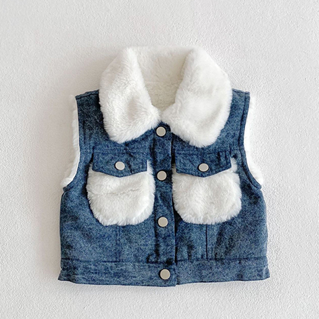 Casaco de bebê inverno engrossado colete da criança roupas do bebê primavera outono 2021 bebê menina menino denim jaqueta mangas compridas cardigan: 25006 Vest / 3T-100