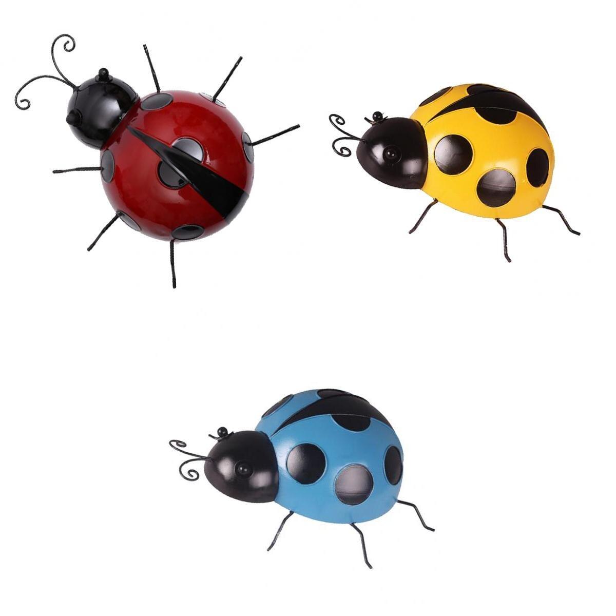 3 stykker/sæt metal mariehøne samlinger metal kunst hængende væg 10cm hjem haveindretning indendørs soveværelse dekoration kunstværk