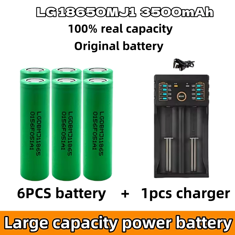 Original INR18650 MJ1 3500mAh 3.7V 25A High Drain Rechargeable Battery for Power Tools Flashlights DIY | Fast Charger Included: Pink