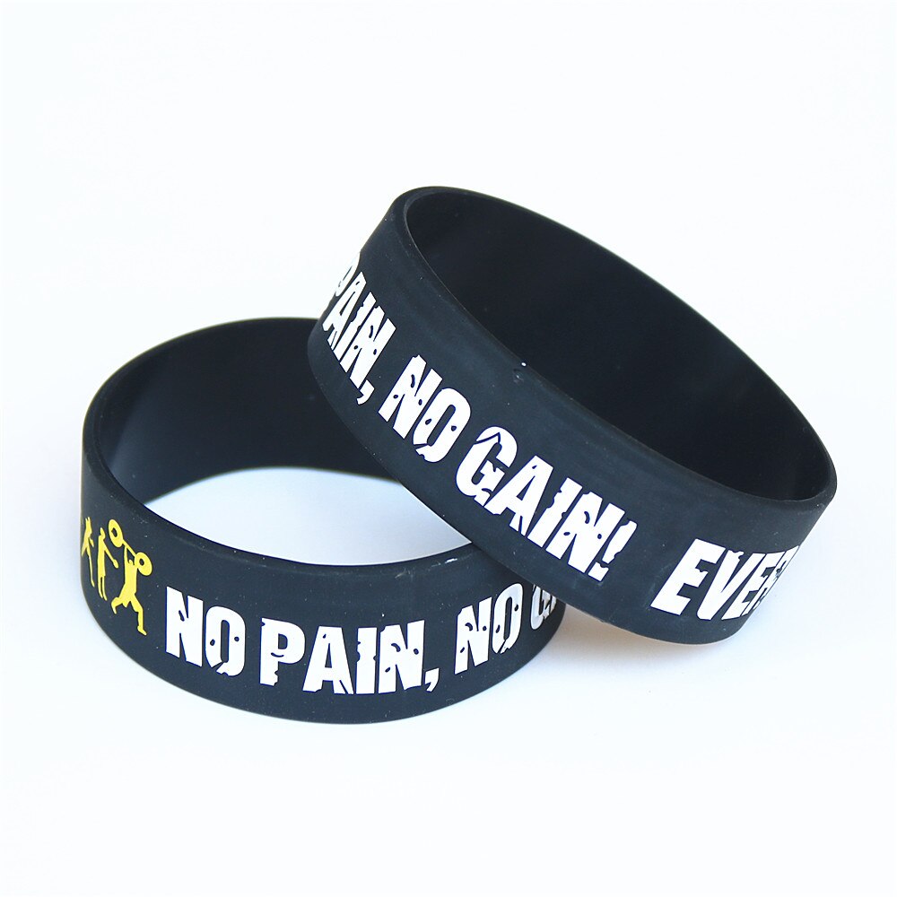 Lukeni 25 Stuks Wide Band Iedereen Fit No Pain No Gain Siliconen Polsbandje Motto Rubber Armbanden En Armbanden SH078