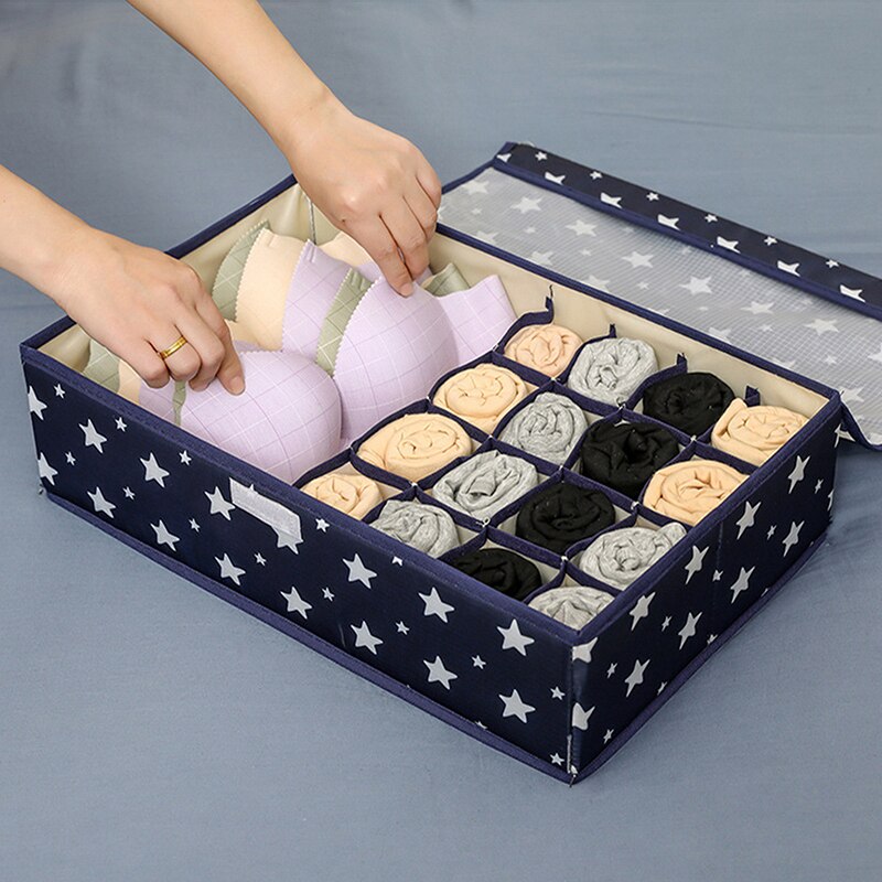 Oxford Doek Ondergoed Opbergdoos Sokken Bras Sjaals Banden Container Met Deksel Lades Divider Dozen Slaapzaal Kledingkast Organizer: Star-44x29x12.5cm