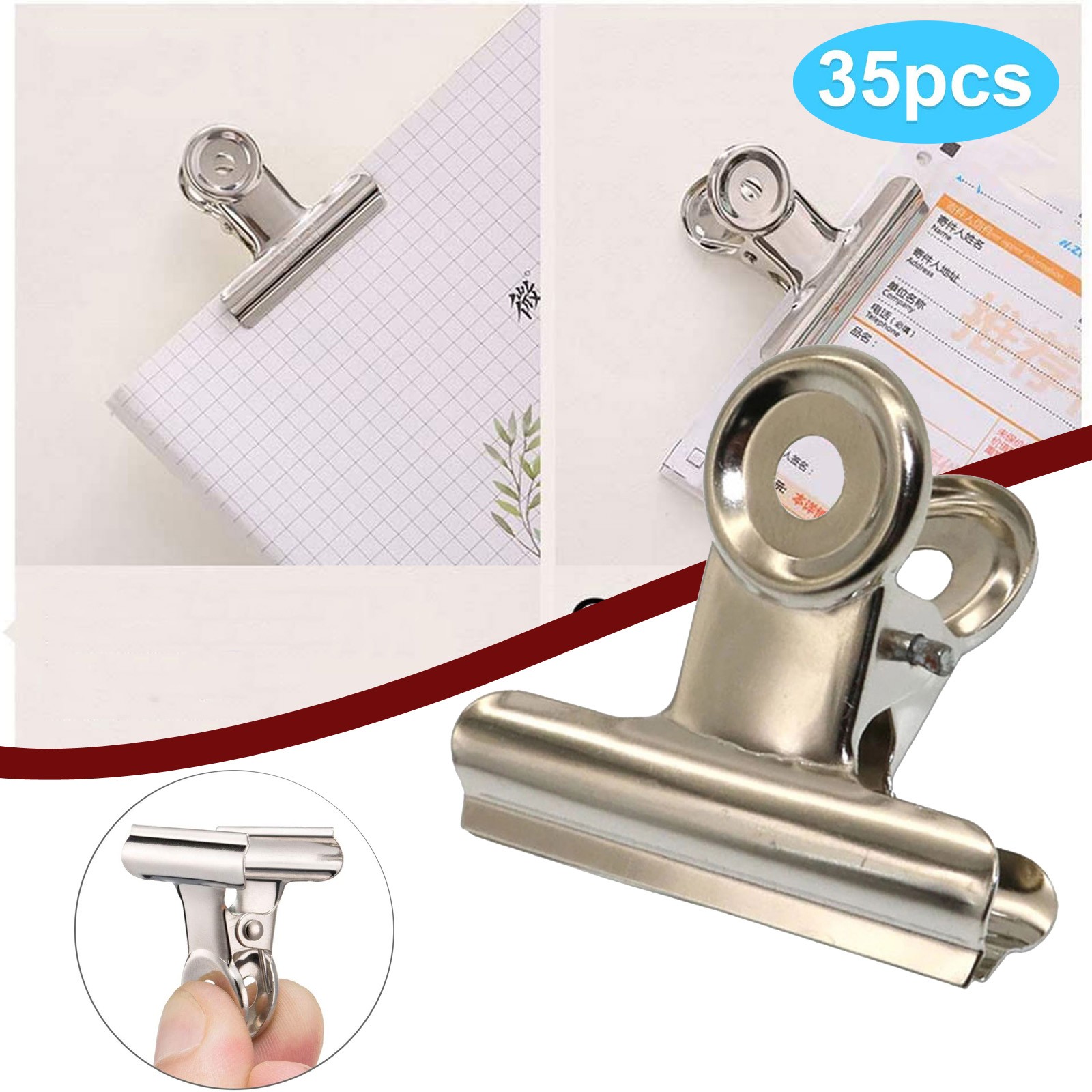 35Pcs Metalen Bindmiddel Clips Tickets Foto 'S Bindmiddel Grips Document Fotopapier Klem Kantoor School Binding Levert Wasknijper