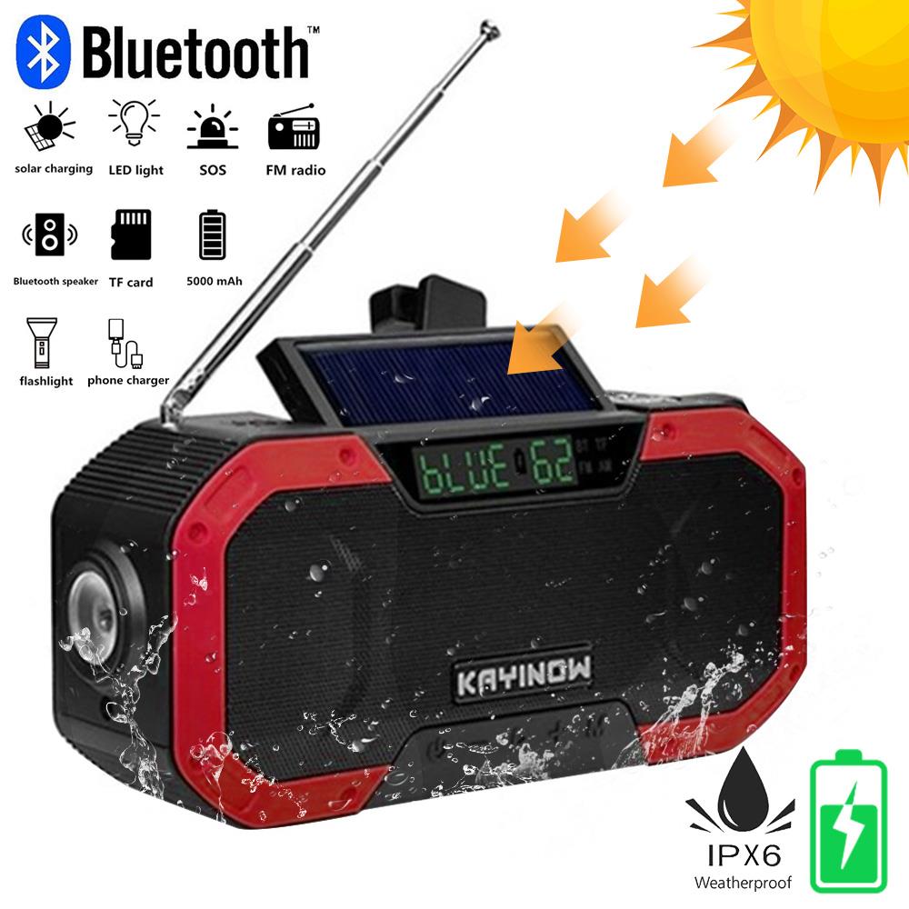 SOS Solar AM/FM Powerbank Outdoor Portable Reading Lamp Emergency Hand Crank Smart Bluetooth Speaker Alarm Usb Flashlight Radio: Red