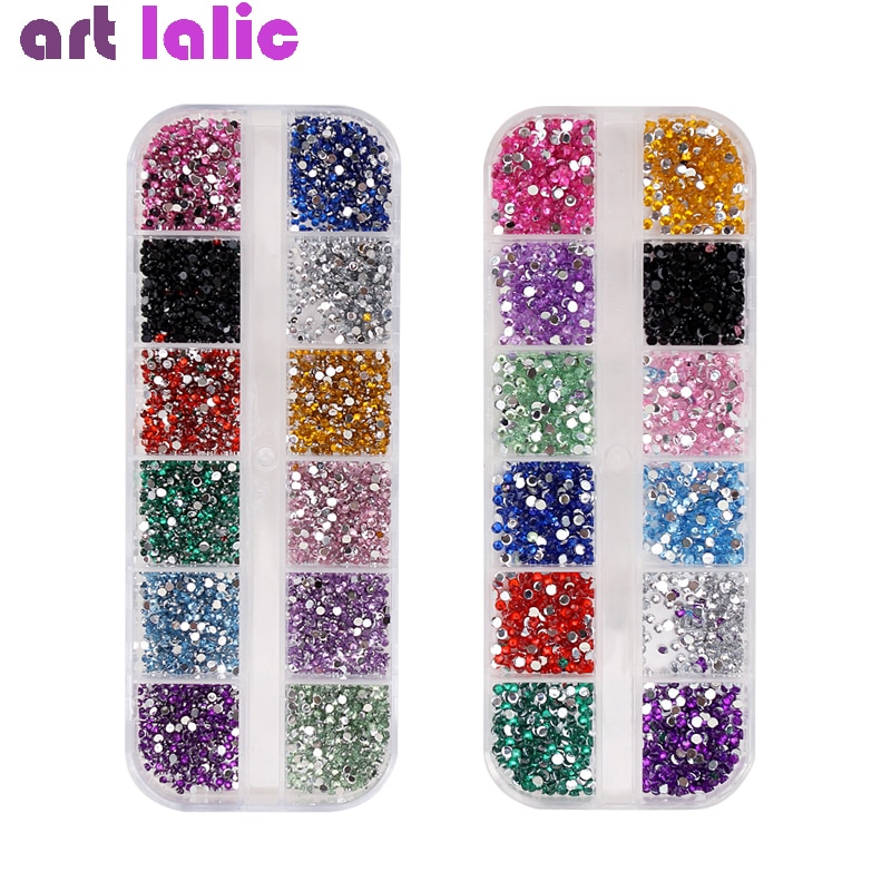 1.5 Mm + 2.0 Mm Nail Rhinestones Met Puntjes Pen Platte Bodem Ronde Kleurrijke Glitters Met Hard Case Diy Nail art Decoraties