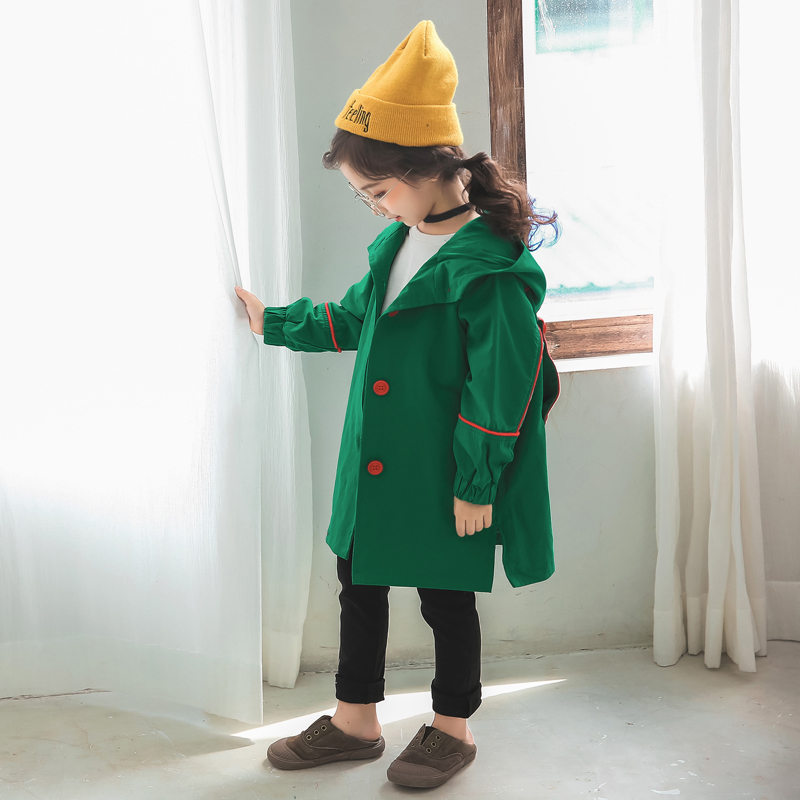 Autumn Fall Girls Jacket For Girls Windbreaker Toddler Jacket Kids Red Green Trench Coat Children Outerwear Hooded Clothes