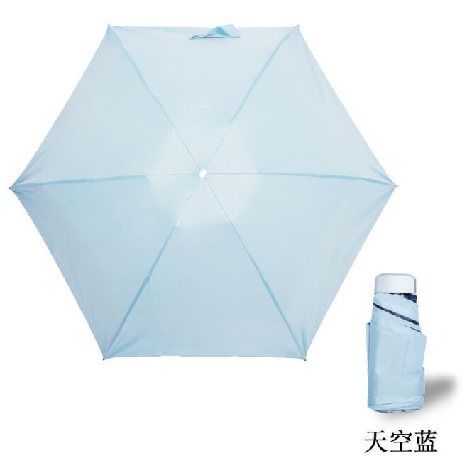 The Ultralight five-fold Umbrella UV Folding Umbrella Sunny Rain Dual Pocket Sun Umbrella Sun Umbrella: Sky Blue