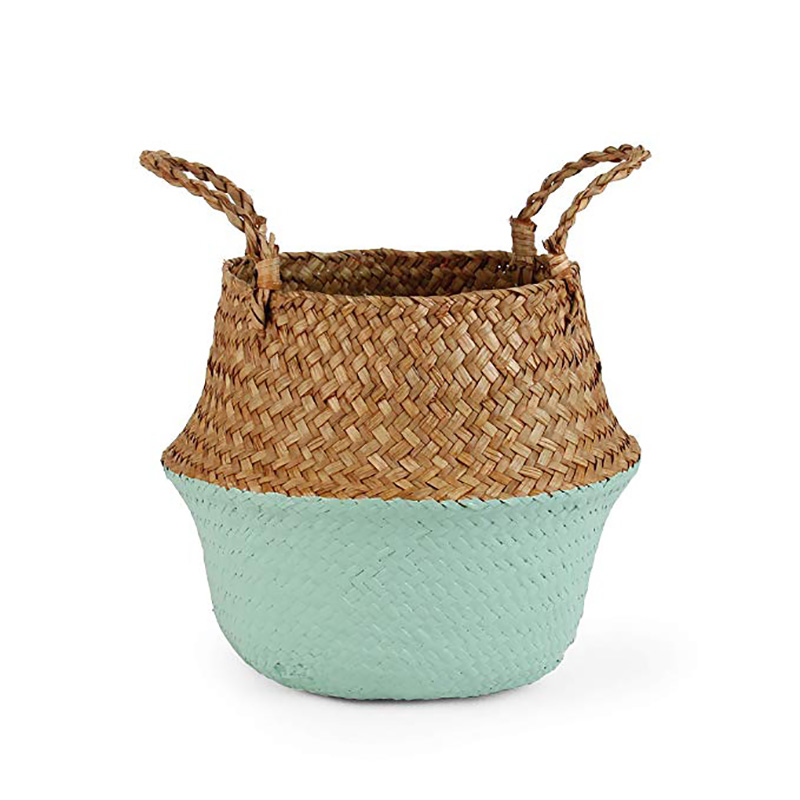 Nordisk macrame flet kurv panier osier cesta mimbre vasketøjsopbevaringskurve søgræs kurv: Lys olivengrøn