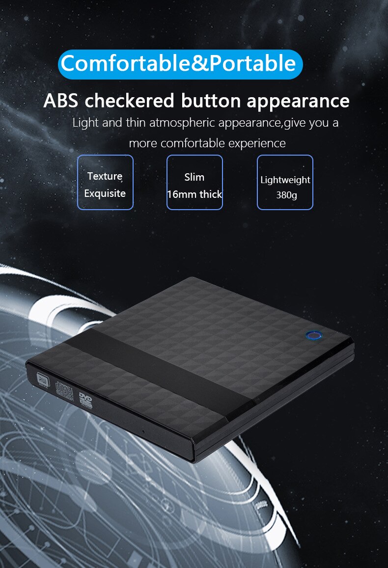 External DVD Burner USB3.0&amp;Type-C Optical Drive DVD-R Writer CD/DVD Player DVD-ROM Reader DVD-RW Recording for Notebook/Desktop