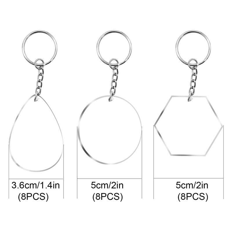 24 Pieces Acrylic Blanks with Key Chain Rings Acrylic Transparent Keychain Blanks with Hole for DIY Projects and Crafts