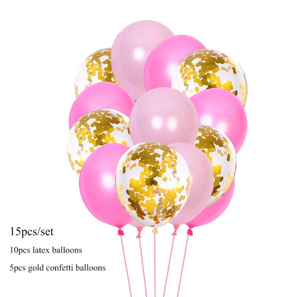 Rose Gold 1st Birthday Balloons Latex Confetti Balloons Number 1 Foil Ballons Baby Boy Girl First One Birthday Party Decorations: 15pcs pink balloons