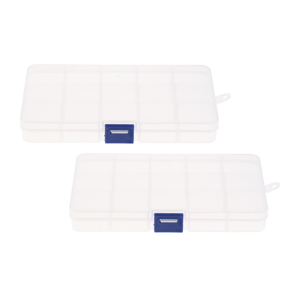 2-pack 15 Slots Grid Plastic Storage Box Case Parts Organizer Jewelry Container