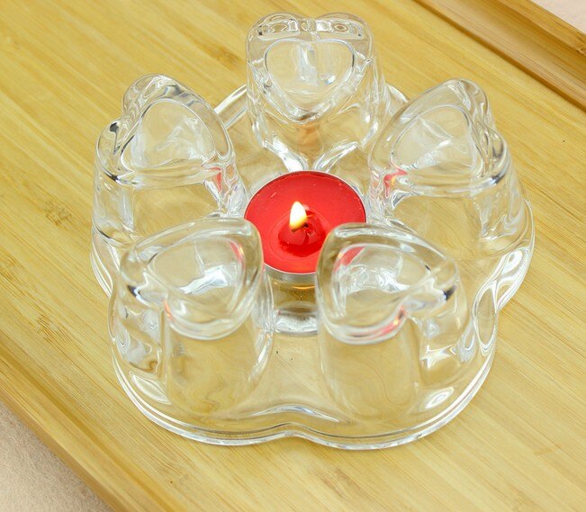 1PC Teapot Warmer Heart Heating Base Coffee Water Scented Tea Trivet Candle Clear Glass Heat-Resisting Insulation Base JQ 1076