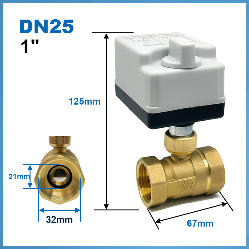 Elektrisk Kulventil Mässing - 2-vägs med Manöverdon och Manuell Brytare - AC220V/DC12V/DC24V