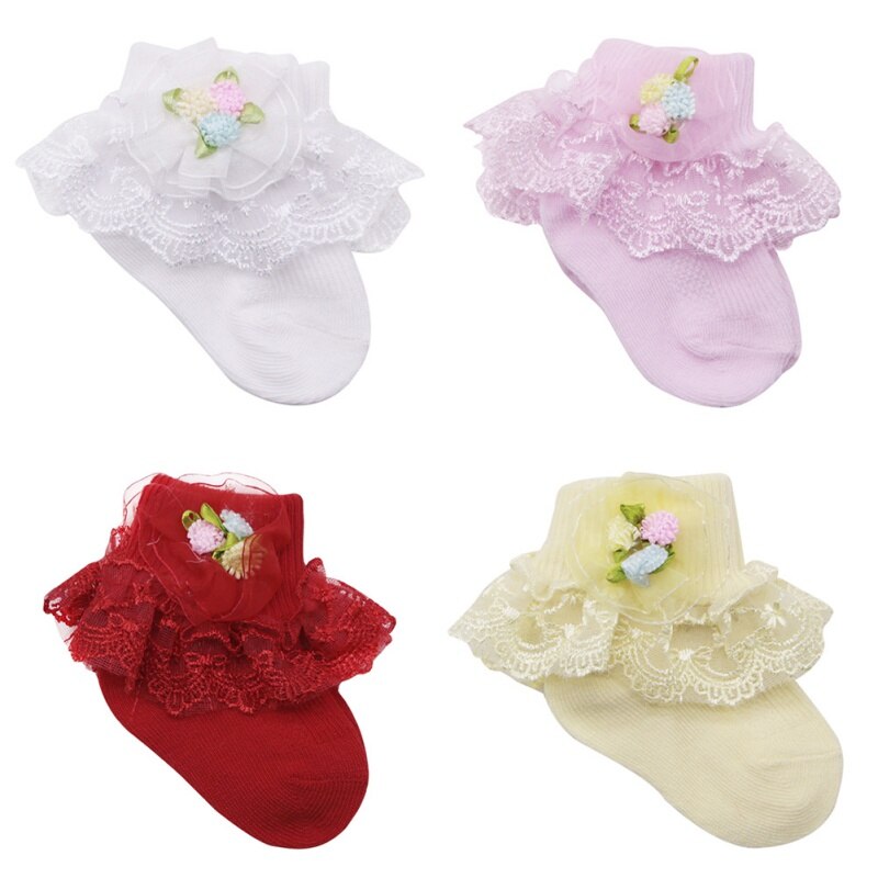 Kawaii Leuke Baby Meisjes Katoen Zweet Absorberende Non-Slip Sokken Met Kant Bloemen Sokken