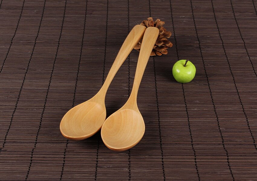 2 stk / lot diy håndlavet kreativitet træ naturligt træ ske miljøvenligt langt håndtag ske køkkenudstyr: Default Title