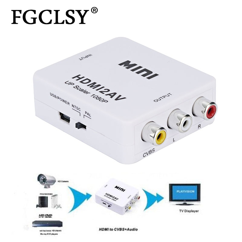 Fgclsy Hdmi Naar Av Converter Scaler Adapter Hdmi Naar Rca Av/Cvsb L/R Video 1080P Mini HDMI2AV Ondersteuning Ntsc Pal