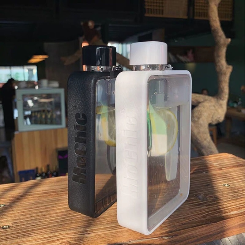 Ins 380ml A5 Flat Water Bottle Travel Hydro Flask Handbag Slim Cold Tritan Plastic Sports Camping Gym Fitness Outdoor