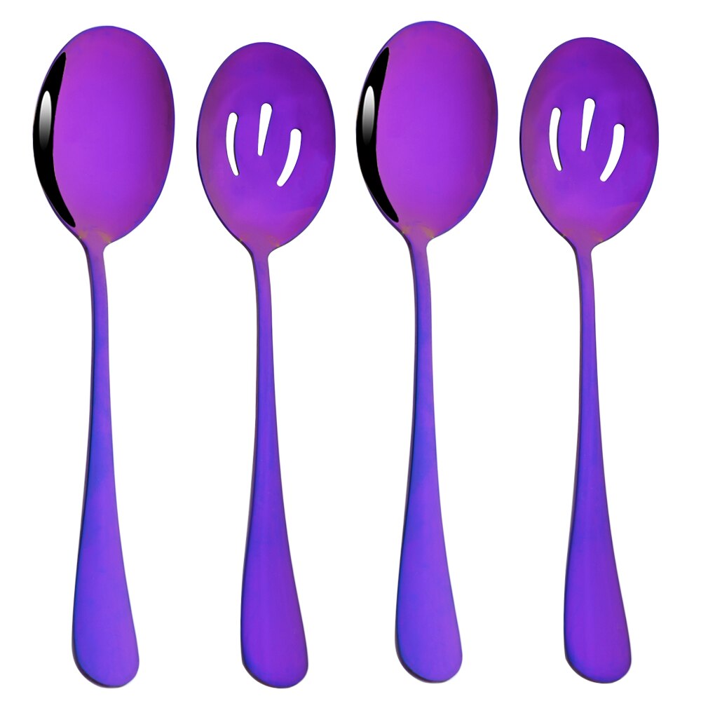 Drmfiy Rainbow Dinnerware Set 4Pcs Service Colander Spoons Stainless Steel Set Buffet Dinner Restaurant Banquet Tableware Set: Purple