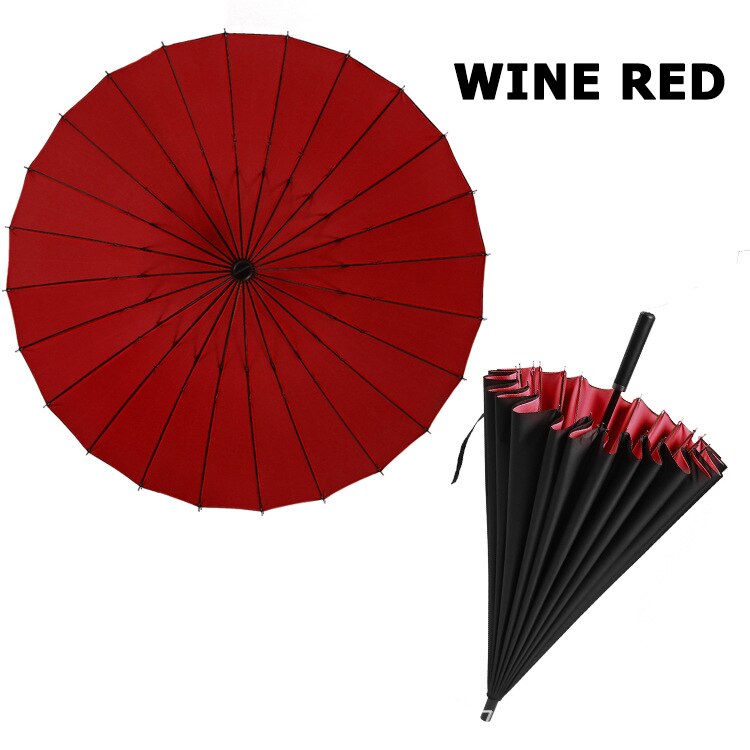 Paraguas de lluvia de calidad para hombres 24K fuerte doble a prueba de viento de fibra de vidrio de mango largo: Wine red