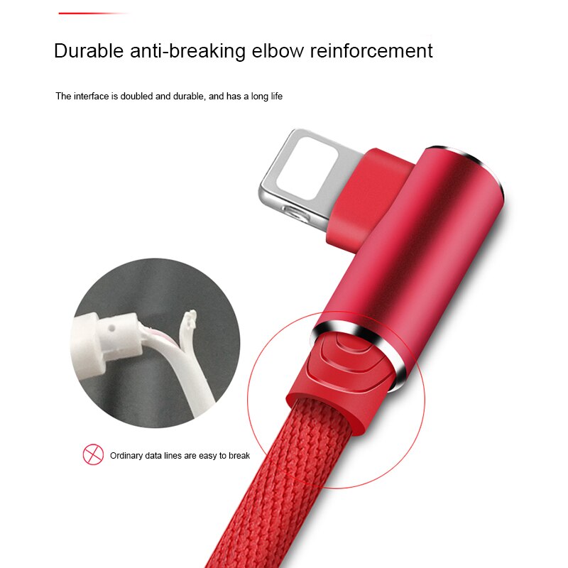 1m 2m 3m Fast USB Charger Cable For iPhone X XR Xs 11 Pro Max 6 6s 7 8 Plus 5s SE iPad Mobile Phone 90 Degree Charging Data Cord