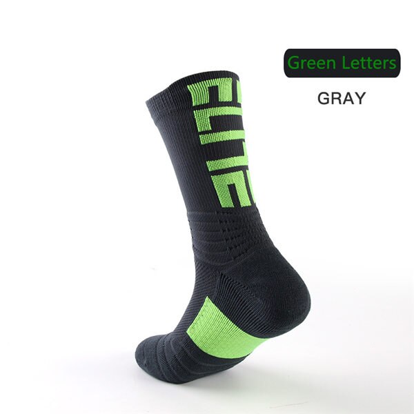 Men's Elite Sports Socks Basketball Anti-slip Thickened Terry Damping Anti-shock Socks Personal Letters Knitting Socks: Green