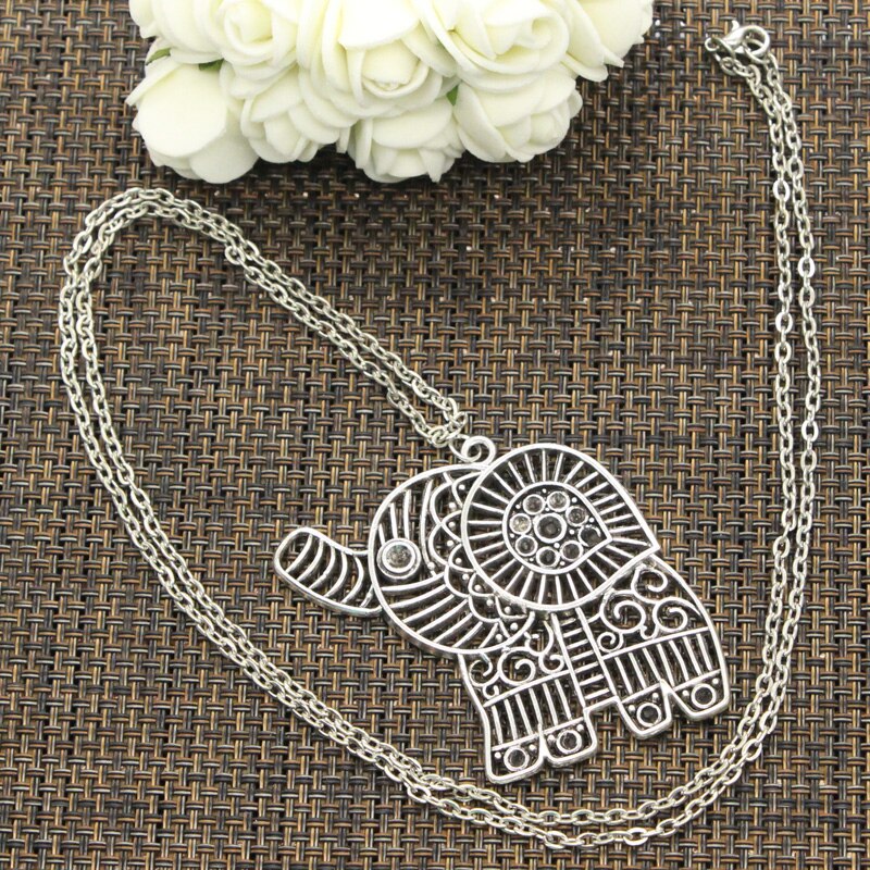 Neue Hohl Elefanten Anhänger Runde Kreuz Kette Kurze Lange Mens Frauen DIY Silber Farbe Halskette Schmuck