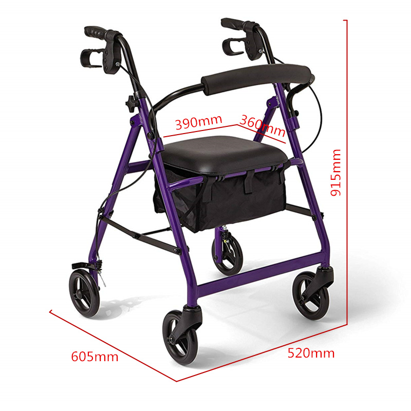 JayCreer Super Light Rollator Lightweight Aluminum Loop Brake Folding Walker Adult W/height Adjustable Seat By Legs And Arms