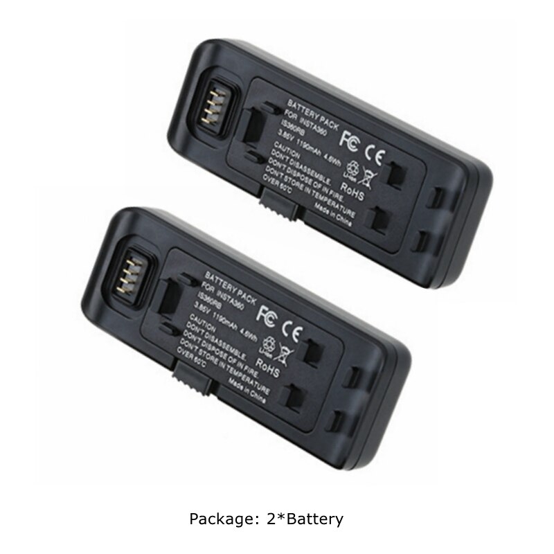 1/2/3 pces 1190mah insta 360 r base de bateria de lítio + micro/tipo-c porto carregador duplo para insta360 um r 4k/1-Polegada/360 acessórios: 2Battery