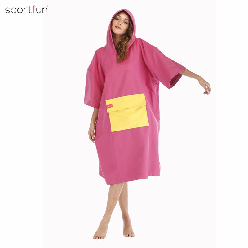 Microfiber Wetsuit Changing Robe Poncho with hood Quick Dry Hooded Towels for Swim Beach Surf Poncho Compact Lightweight: Love pink